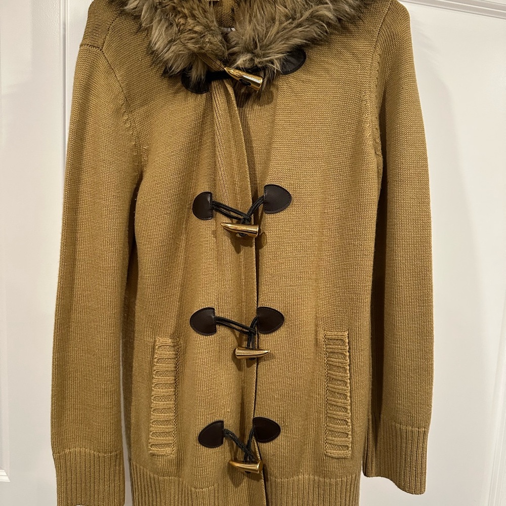 Michael Kors Tan Toggle Coat with Faux Fur Hood